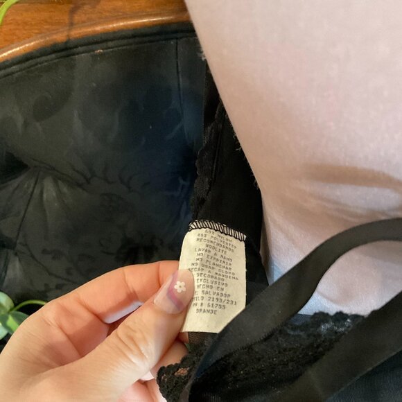 Vintage lingerie heart Lace Mesh Bodysuit high leg embroidered Size L Black - Picture 4 of 5